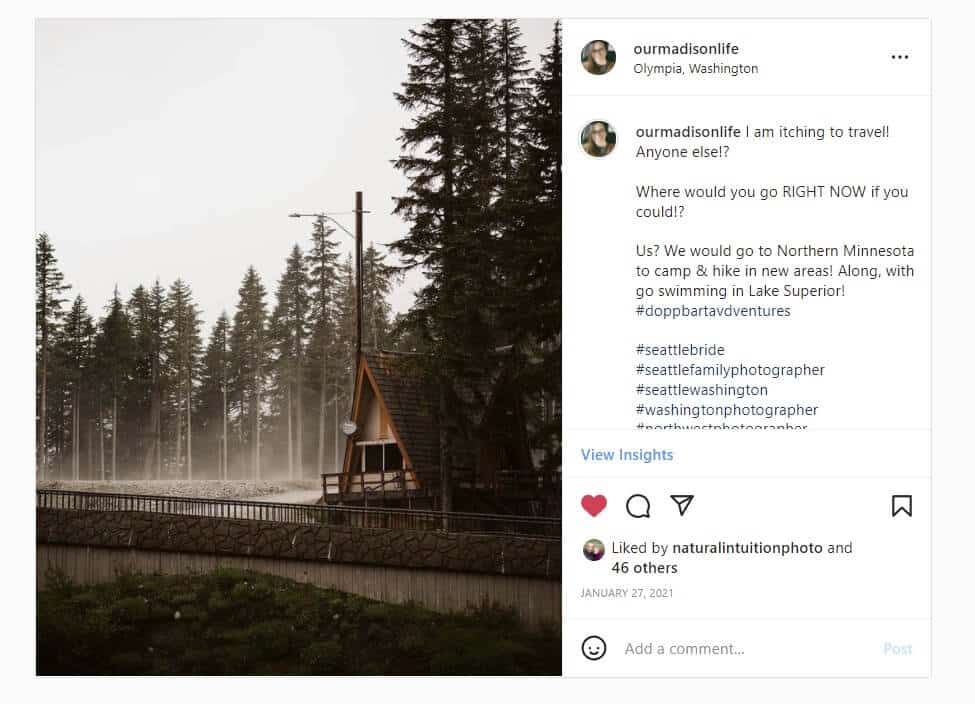 Most popular Instagram posts of 2021, a frame cabin