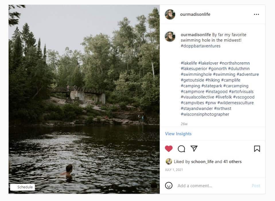 Most popular Instagram posts of 2021, north shore Minnesota swimming hole